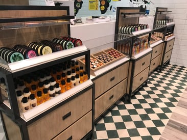 Body Shop custom display shelving for lotions