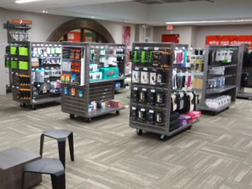 Store displaying slatwall displays and shelves