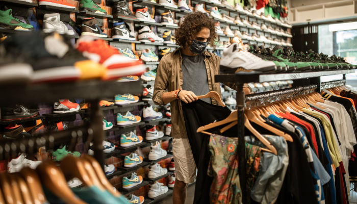 sports store with shoes and memorabilia