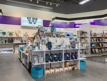 Store displays featuring ceramic and glass merchandise